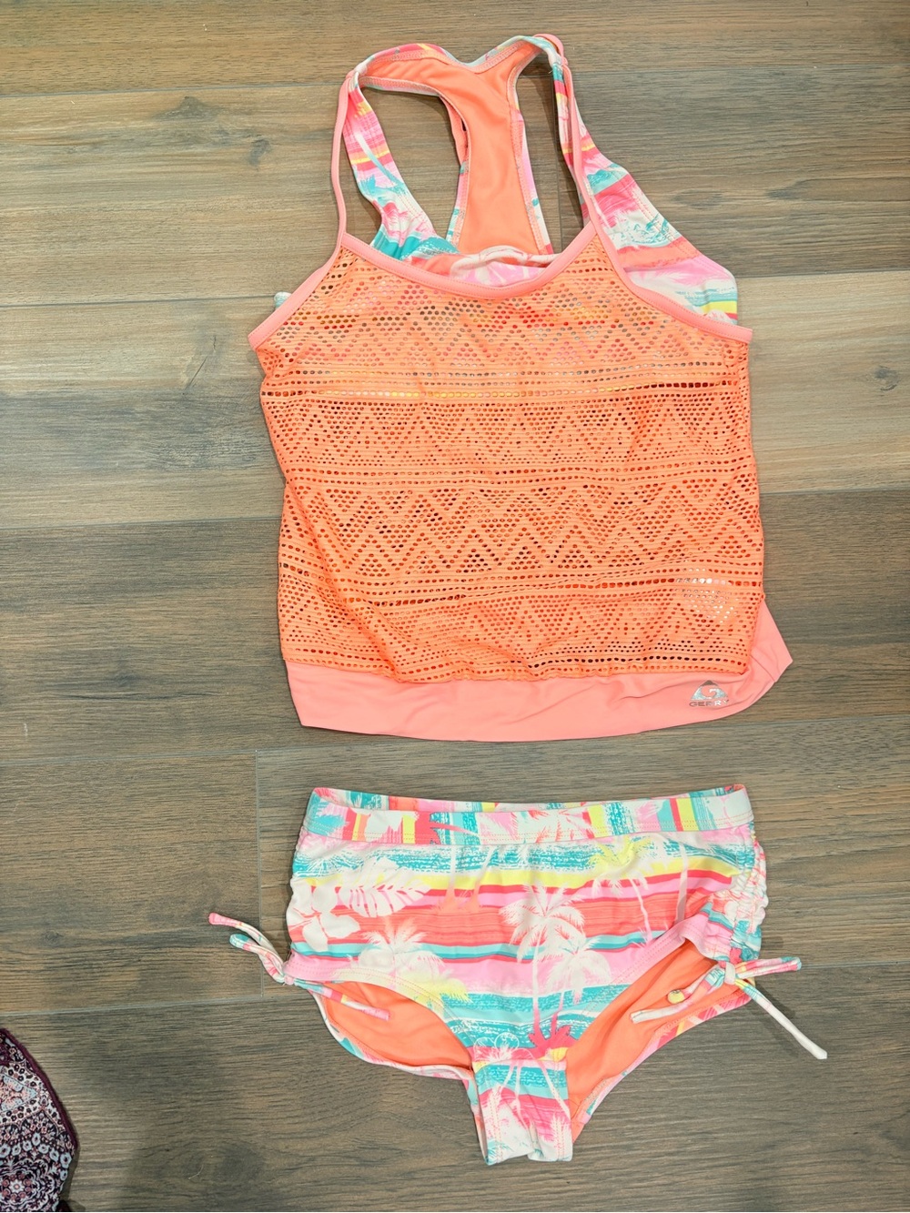 Gerry Girls Coral Mesh Tankini with Multi-Color Stripe Bottoms